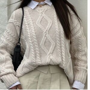 Princess Polly Anaya Oversized Cabled Aran Sweater Cream Size M/L